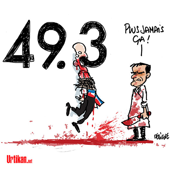  Manuel Valls souhaite supprimer « purement et simplement » le 49.3 - Dessin de Deligne