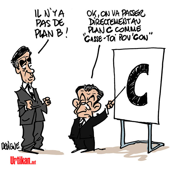Englué dans les affaires, Fillon appelle Sarkozy à la rescousse - Dessin de Deligne