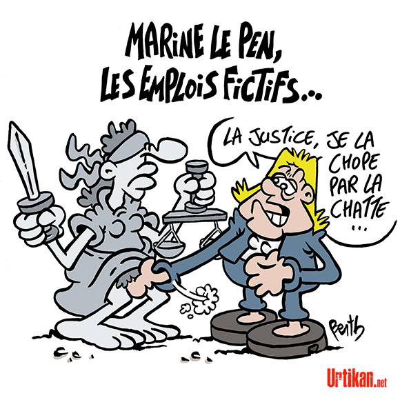 Emplois fictifs : Marine Le Pen refuse la convocation des enquêteurs - Dessin de Berth