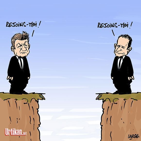Aujourd’hui l’alliance Macron-Valls, demain un tandem Hamon-Mélenchon? - Dessin de Large